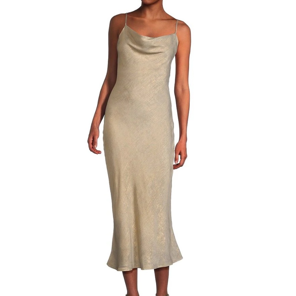 Cowl Neck Midi Gold Slip Dress